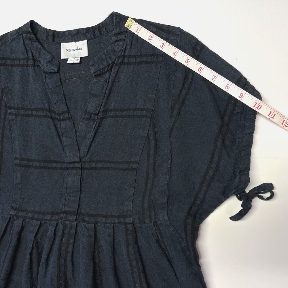 Steven Alan Womens 99% Linen Cotton Navy Black Stripe Dress USA Made Boho Medium - Picture 15 of 16